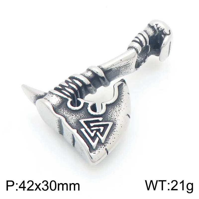 Trendy Retro Crow Prairie Wolf Double Sided Viking Tomahawk Pendant Necklace Charm Men's Necklace Metal Accessorie Party Jewelry