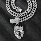 3D Crown Lion Head Cuban Pendant — Stainless Steel