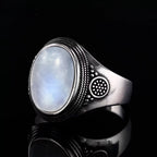 Vintage 925 Sterling Silver Ring Natural Moonstone Ring 10*14mm Oval Large Stone Retro Fine Jewelry Gift For Men