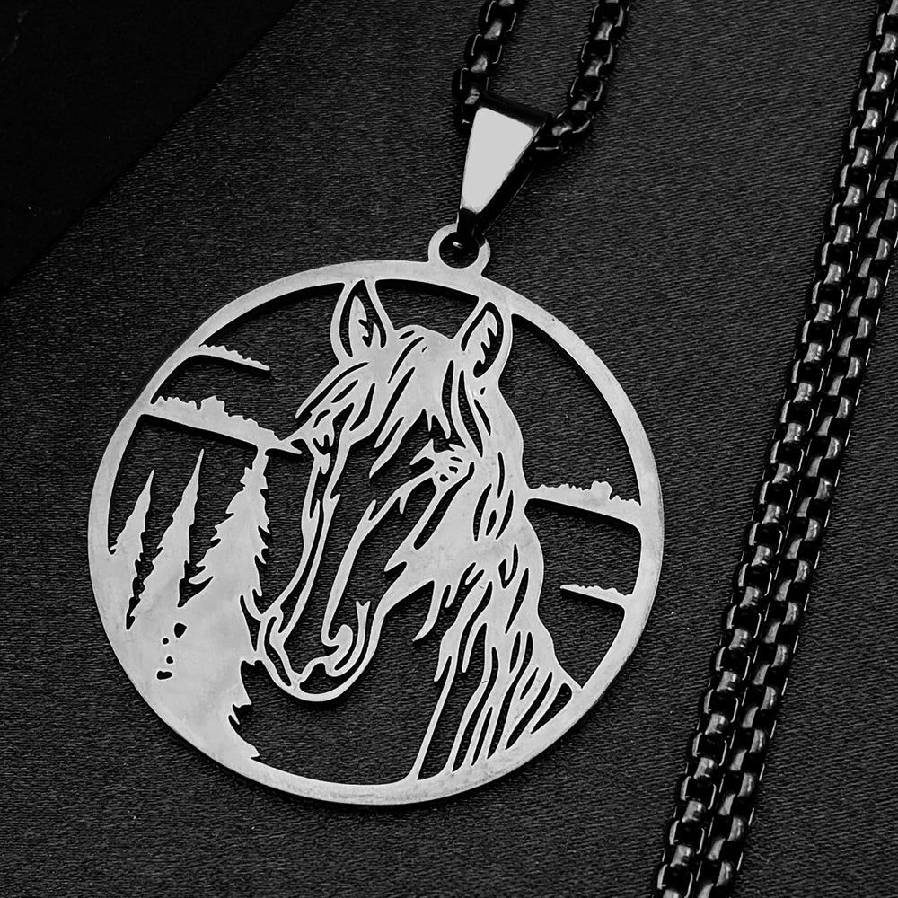 Horse Head Forest Chain For Women Men Stainless Steel Silver Color Natural Pony Boy Animal Male Pendant Necklace