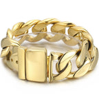 Men Bracelet for Man In Brushed Stainless Steel Luxury Gold Color 25MM Curb Link Chain Men's Bracelets On Hand Bands