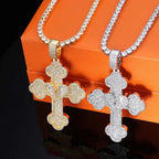 Iced Out Cross Pendant Necklace Stainless Steel