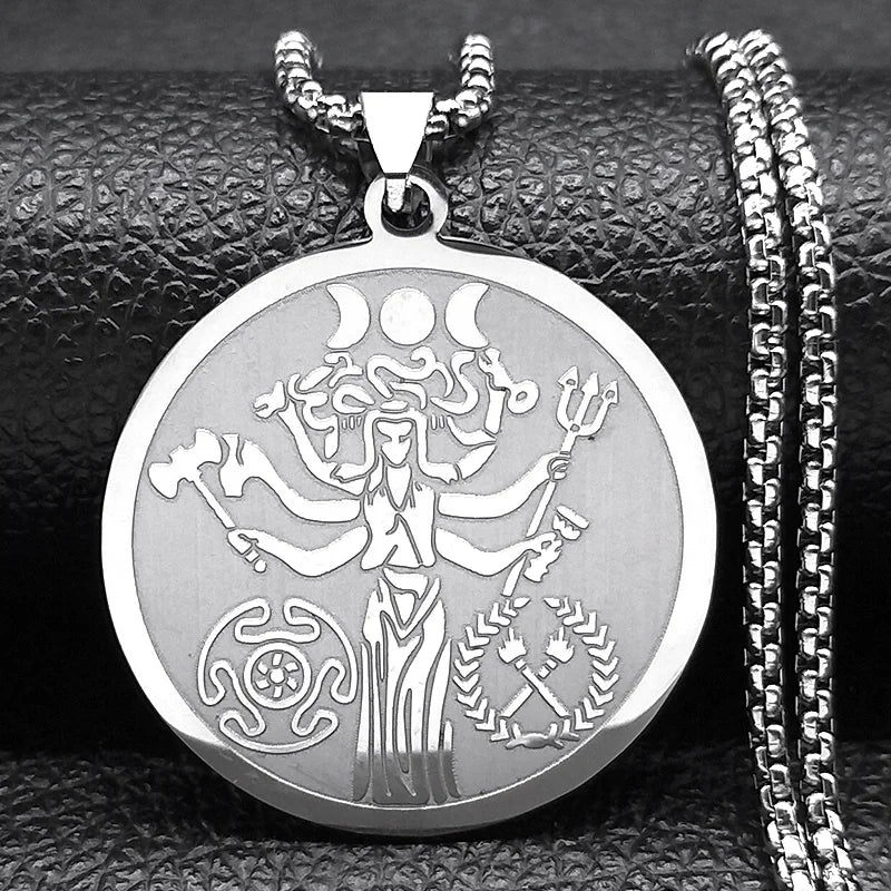Witch Triple Moon Goddess Hecate Necklace for Women Men Stainless Steel Greek Mythology Chain Necklace Jewelry collier