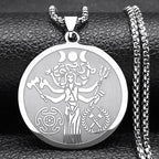 Witch Triple Moon Goddess Hecate Necklace for Women Men Stainless Steel Greek Mythology Chain Necklace Jewelry collier