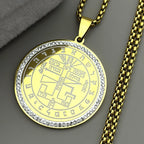Key Gold Pendant Solomon Rhinestones Hebrew Symbols