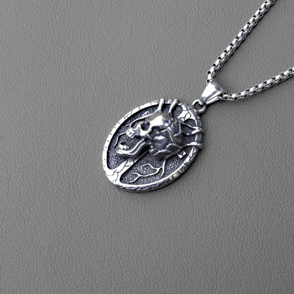 Silver Skull Pendant Necklace Box Chain Stainless
