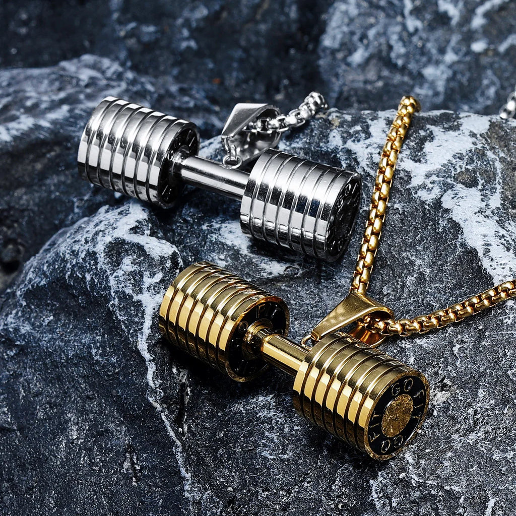 Go Fit Dumbbell Pendant Necklace — Stainless Steel