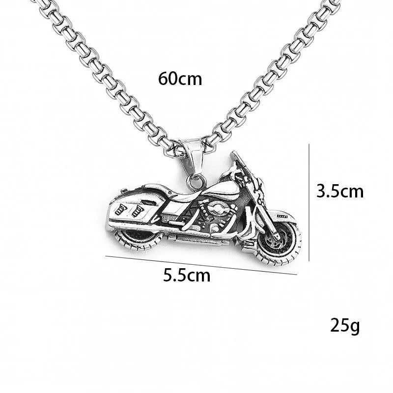 Silver Motorcycle Box Chain Pendant Necklace