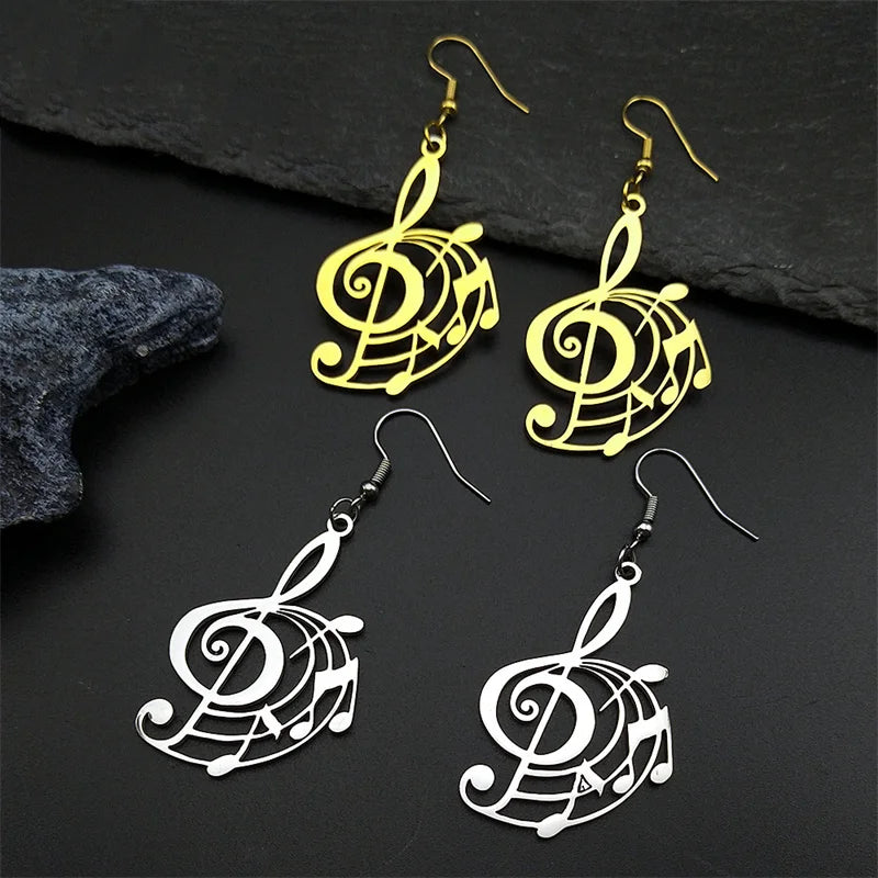 Two-Tone Earrings Hollow Musical Note Drop Lovers