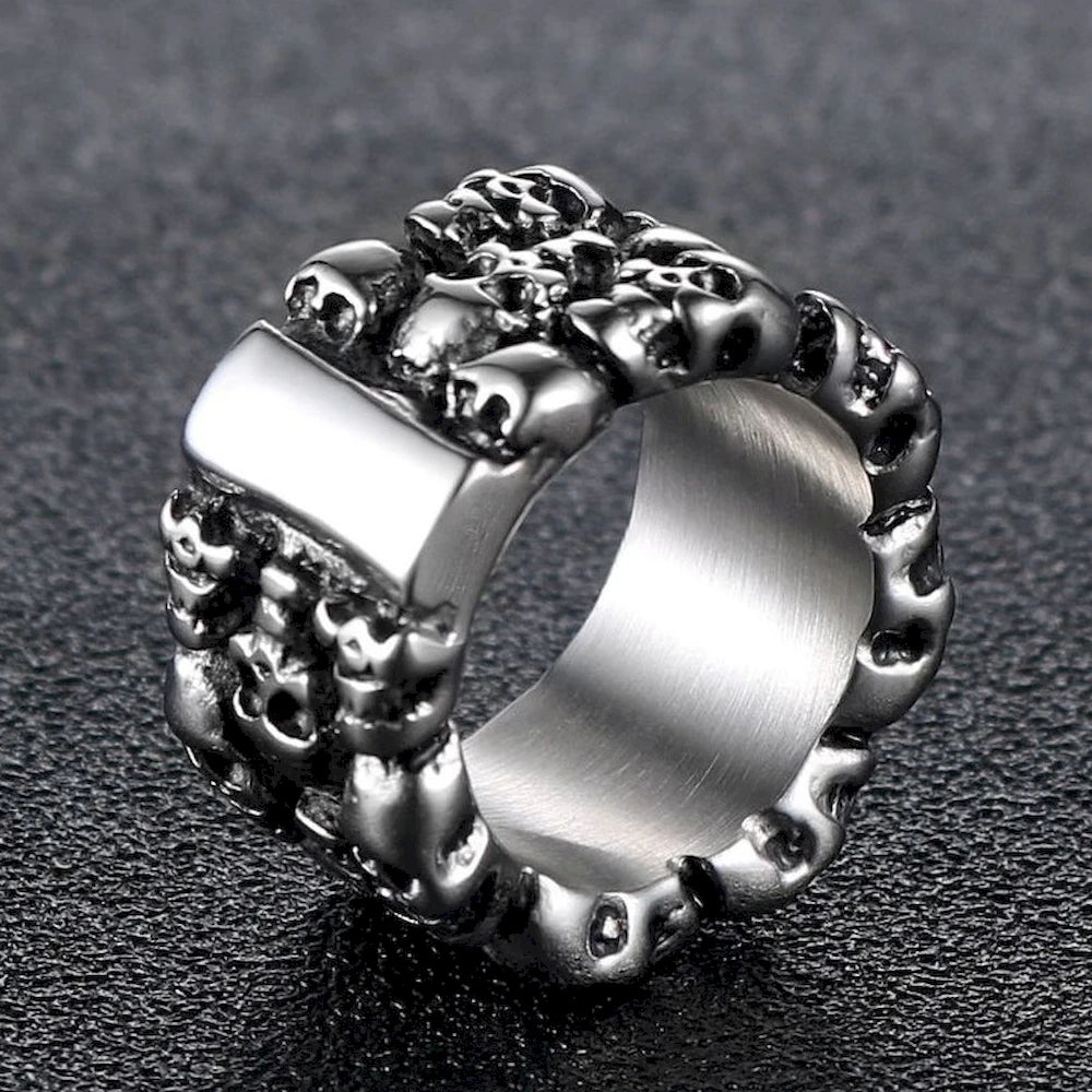 8/9/10/11/12/13# Stainless Steel Men Skull Ring Ancient Punk Skeleton Crossbones Waterproof Not Fading Male Finger