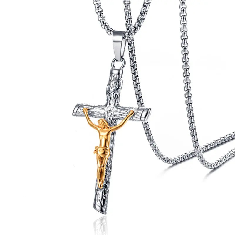 Stainless Steel Titanium Cross Jesus Christ Human Pendant Hip Hop Collar Chain Necklace for Women Men Gift Fashion Jewel