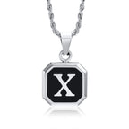 Initials Necklaces for Men Women,A-Z 26 Letters Black Square Stainless Steel Pendant Collar,45-60CM Twisted Rope Chain