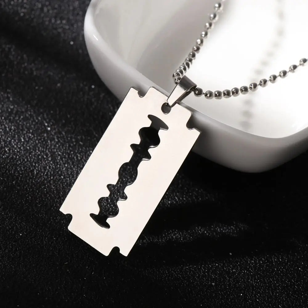 Unisex Stainless Steel Razor Blade Shaped Pendant Dogtag Necklace Brand New Dogtag Necklace Unique Razor Blade Shaped