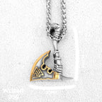 Men Vikings Ax Necklace Gold Color Never Fade Norse Rune Axe Thor Hammer Mjolnir Slavic Amulet Pendant Stainless Steel
