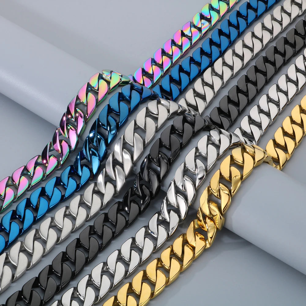 Men's 72CM Long 24MM Wide Curb Cuban Link Chain Necklaces Heavy Stainless Steel On Neck Chains for Man Party Jewelry