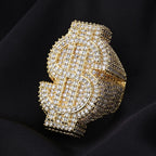 Gold Iced Out Money Sign Ring Statement