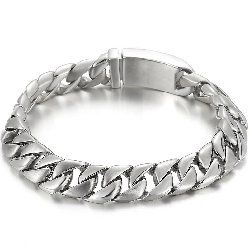 Man Bracelet Homme 12MM Wide Stainless Steel Curb Chain Charm Bracelets On Hand Bands for Men Vintage Mens Jewellery