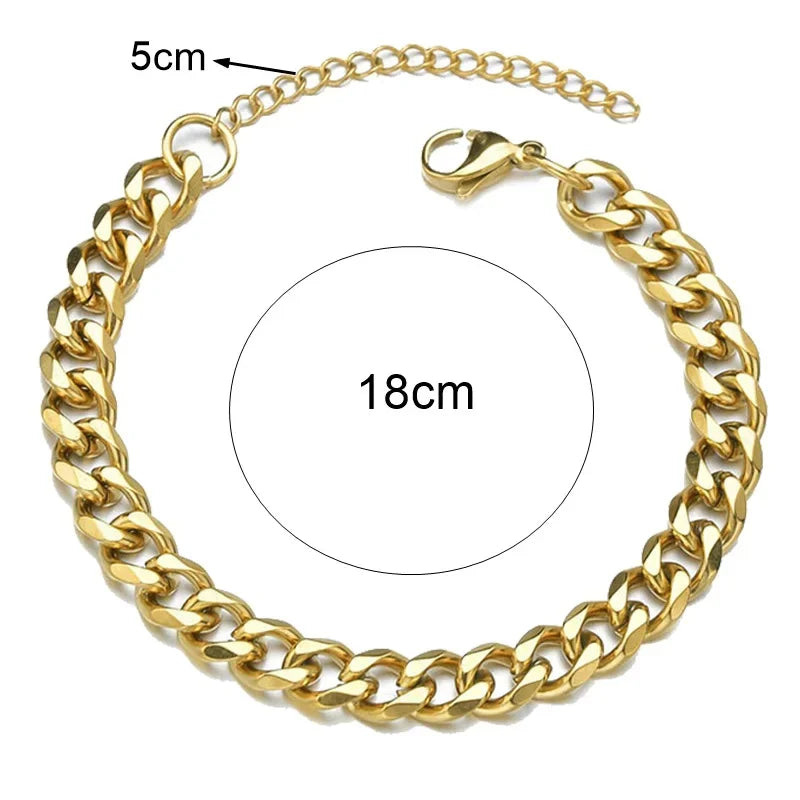 Fashion Stainless Steel Men Curb Cuban Chain Bracelet Women Bracelet On Hand For Couple Unisex Wrist Hand Jewelry Gift Party