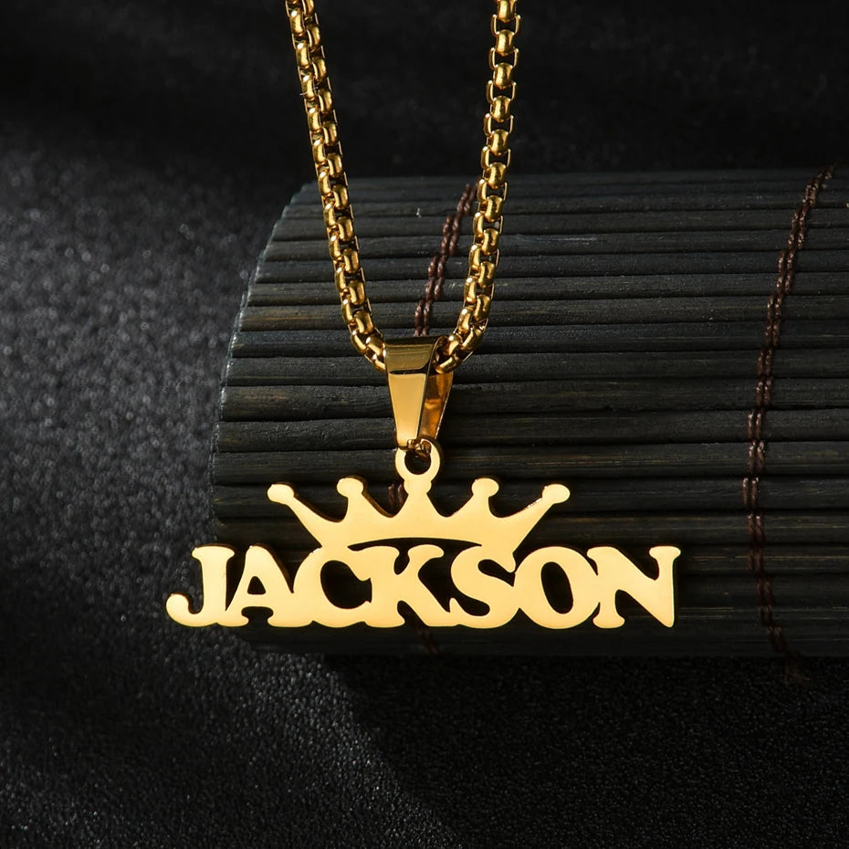 Atoztide 50cm Personalized Custom Names Pendant Necklace Stainless Steel Gold Color Cuban Thick Chain for Men Women Jewelry Gift