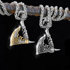 Men Vikings Ax Necklace Gold Color Never Fade Norse Rune Axe Thor Hammer Mjolnir Slavic Amulet Pendant Stainless Steel