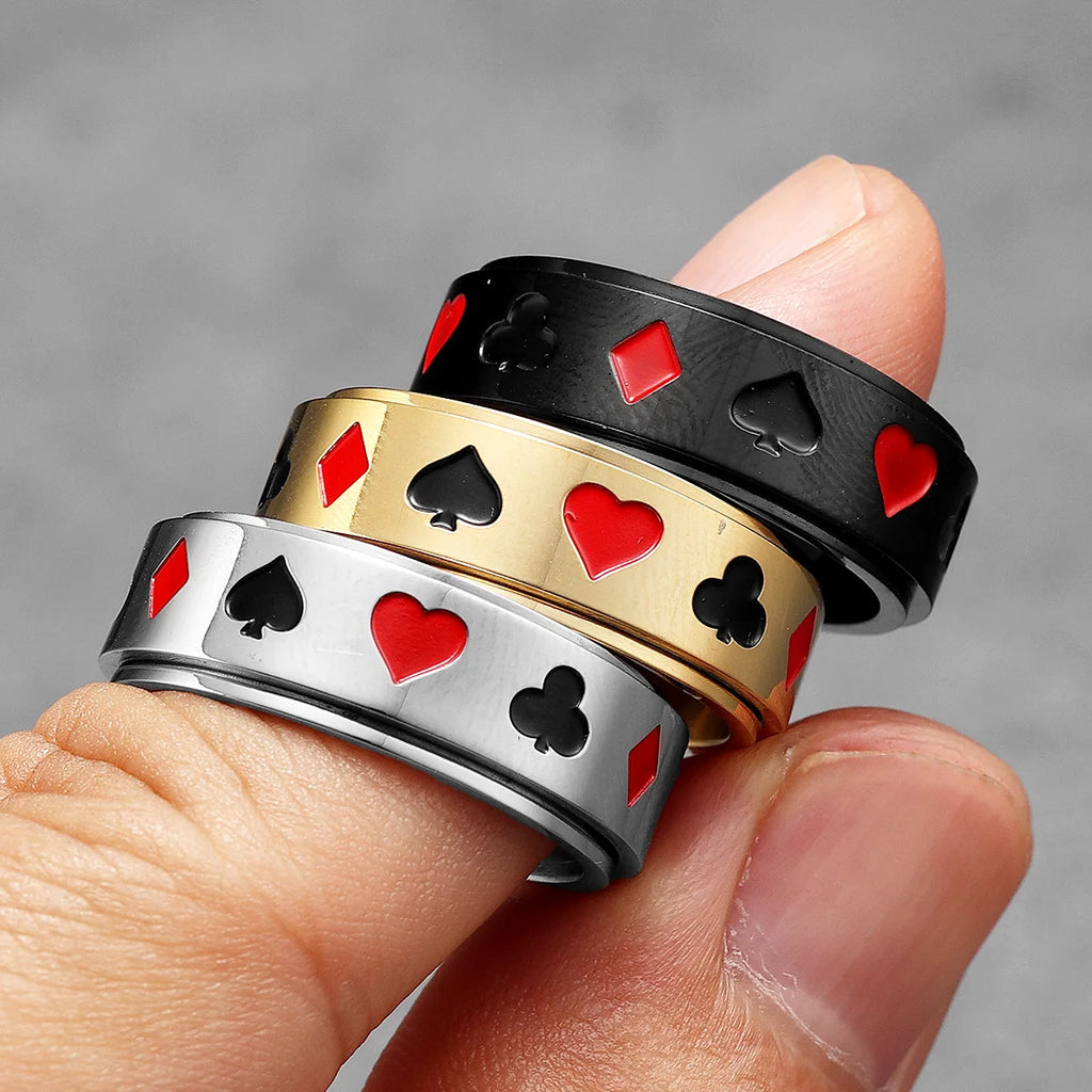 Poker Fidget Spinner Ring — Stainless Steel