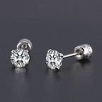 4 Prong CZ Zircon Stud Earrings — Cartilage Screw Back Piercing