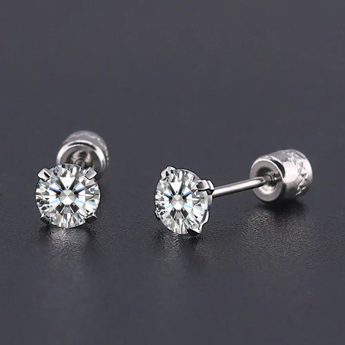 4 Prong CZ Zircon Stud Earrings — Cartilage Screw Back Piercing