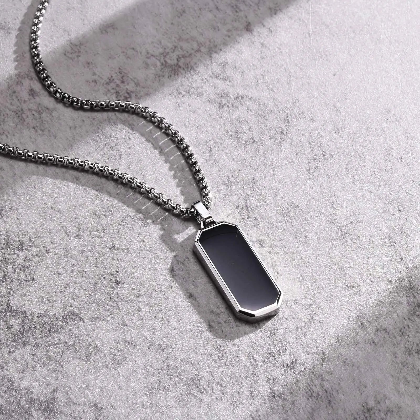 Military Dog Tag Pendant — Black Silver Stainless Steel