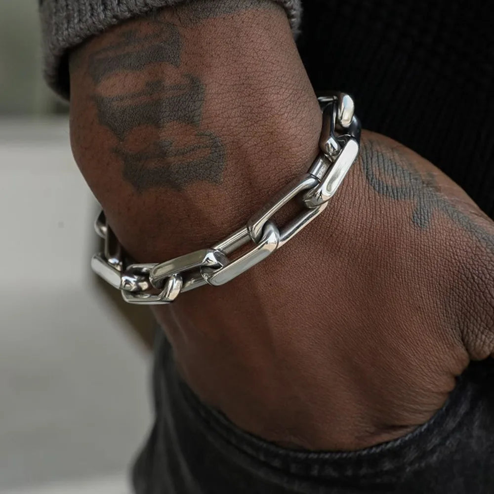 Cuban Chain Cross Bracelet for Men — Thick Link, Silver-Tone