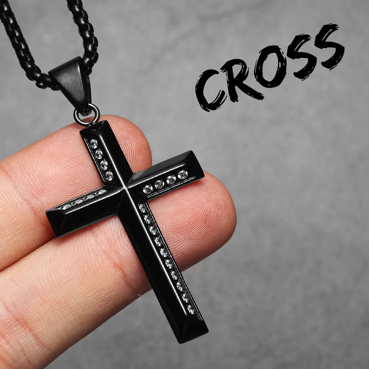 Cross Gemstone Pendant — Stainless Steel