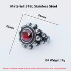 NEW Men's 316L Stainless-Steel Rings Skull Head With Red Zircon Ring Vintage Gothic Punk Jewelry Gifts Free Shipping