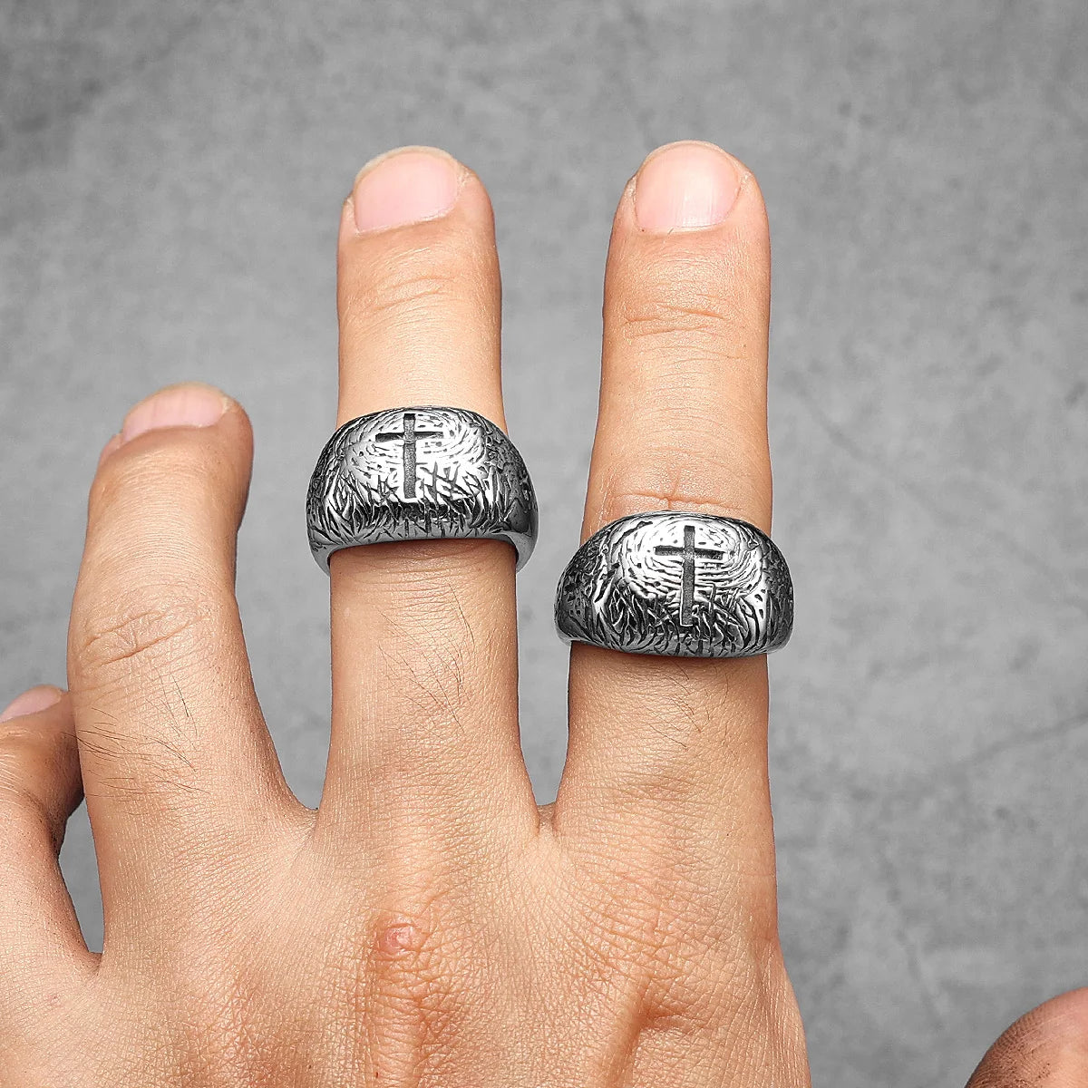 Vintage Cross Ring — Stainless Steel