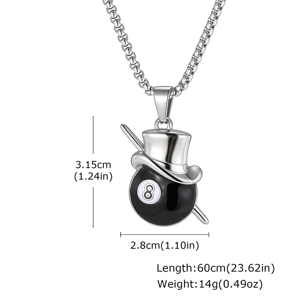 Lucky 8 Ball Pendant Necklace — Black Stainless Steel