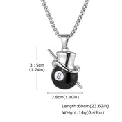 Lucky 8 Ball Pendant Necklace — Black Stainless Steel