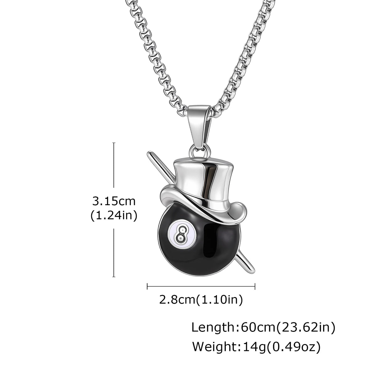 Lucky 8 Ball Pendant Necklace — Black Stainless Steel