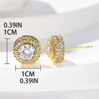 Iced Out Round Geometric CZ Stud Earrings — Full Pavé Studs