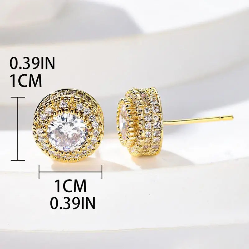 Iced Out Round Geometric CZ Stud Earrings — Full Pavé Studs