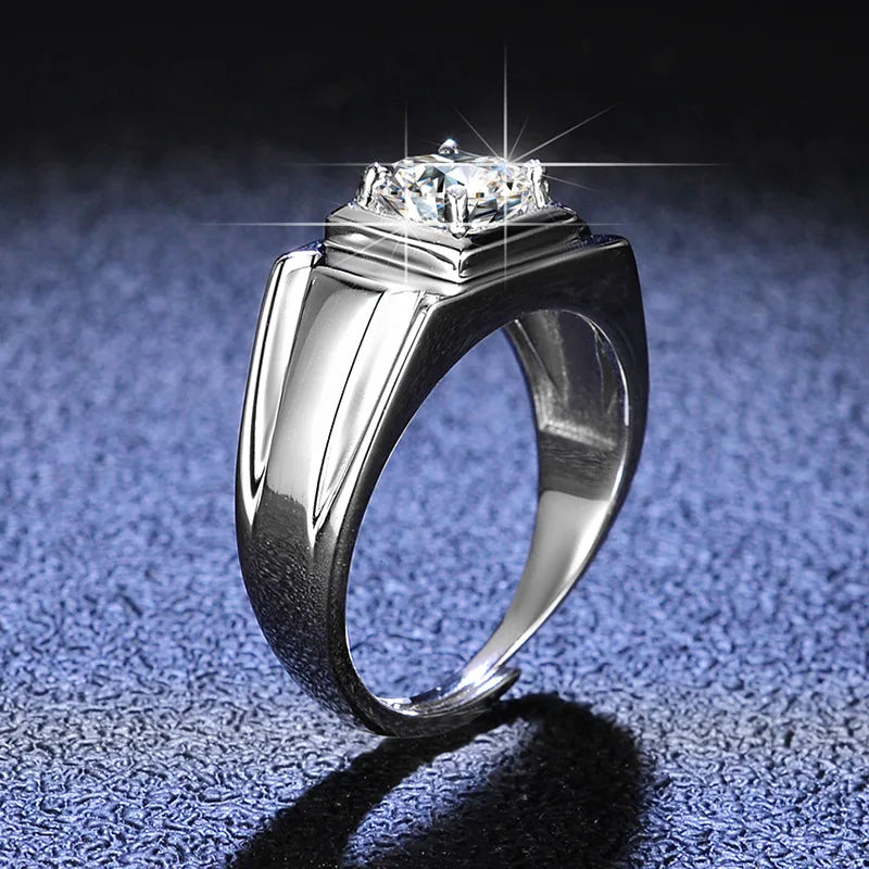 Classic Six-Prong Ring Men's 1ct Moissanite PT950 Platinum - 1ct moissanite, 6-prong design, understated luxury jewelry