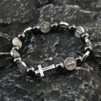 Catholic Rosary Bracelet St. Benedict Medal Cross Prayer Bracelets Hematite Beads Religion Jewelry Accessories Gifts