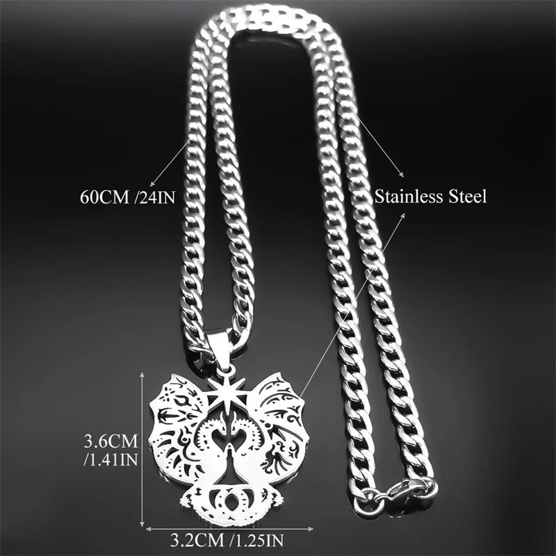Gothic Double Dragon Star Pendant — Silver