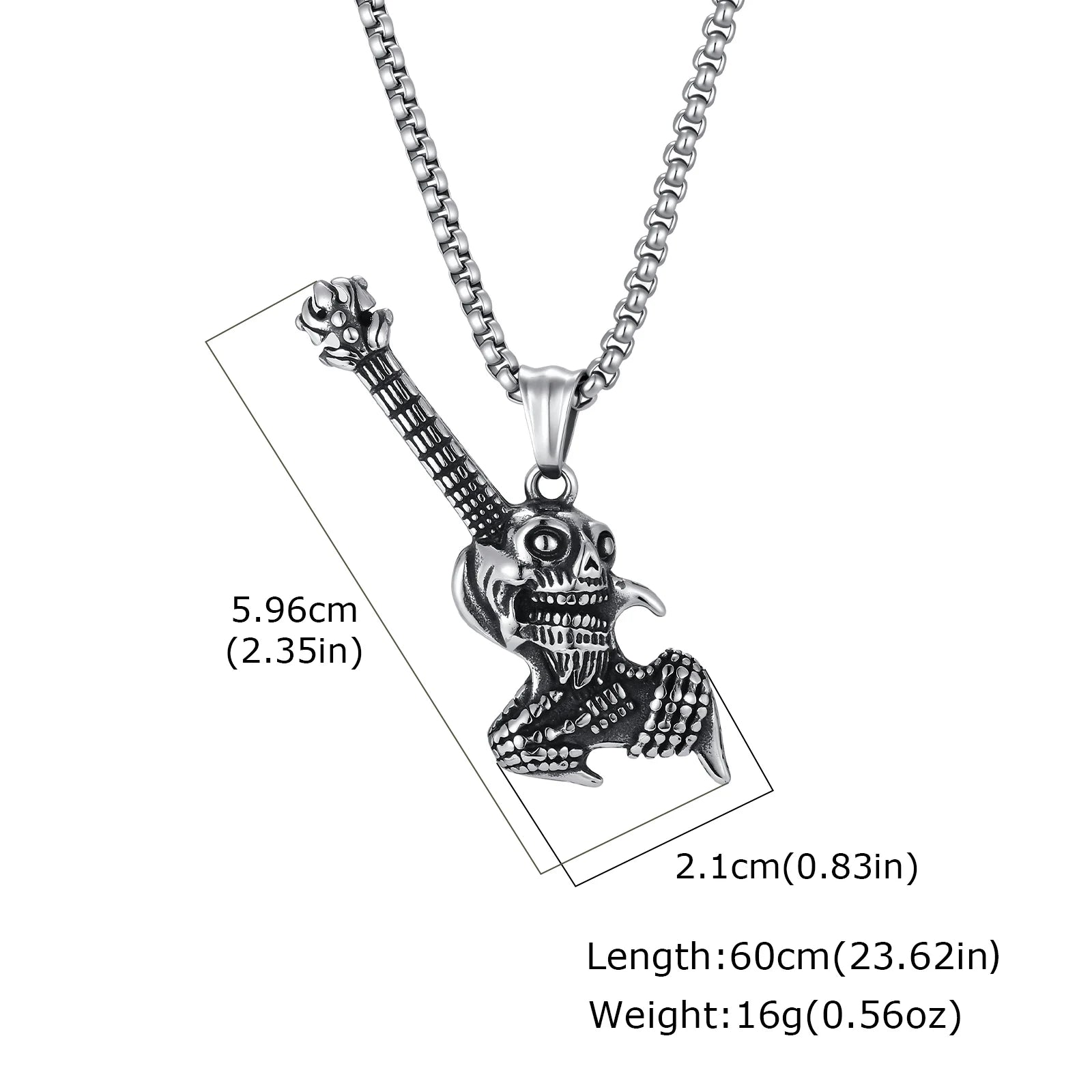 Gothic Hip Hop Skull Skeleton Guitar Necklace for Men Punk Instruments Pendant Stainless Steel Chain Neck Rock Jewelry Accessory