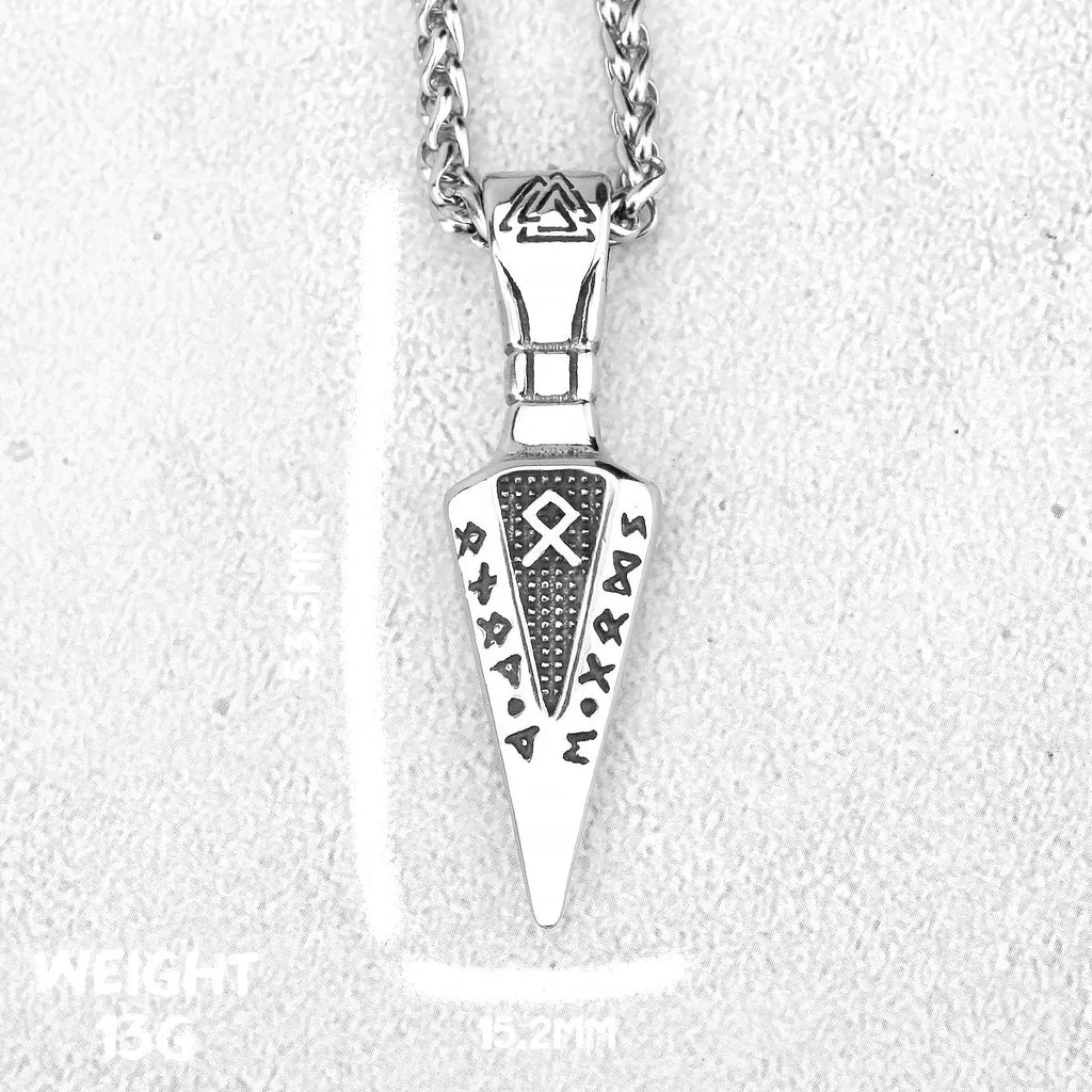 Men Viking Stainless Steel Necklace Double-sided Gold Color Norse Spear Pendant Thor Hammer Vegvisir Amulet