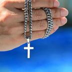High Quality Cross Necklace for Men Boys,Stainless Steel Pendant with 5MM Cuban Chan,Classic Simple Jewelry Gift