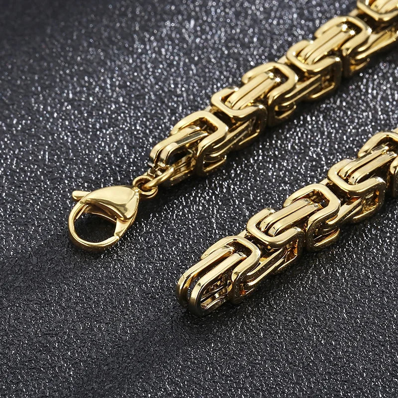 Fongten 4/5/6/8mm Byzantium Bracelet For Men Stainless Steel Box Chain Wirstband Charm Men Bangle Bracelets Jewelry