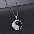 Trendy Black White Zircon Yin Yang Tai Chi Bagua Necklace For Women Men Stainless Steel Circle Pendant Jewelry Gifts