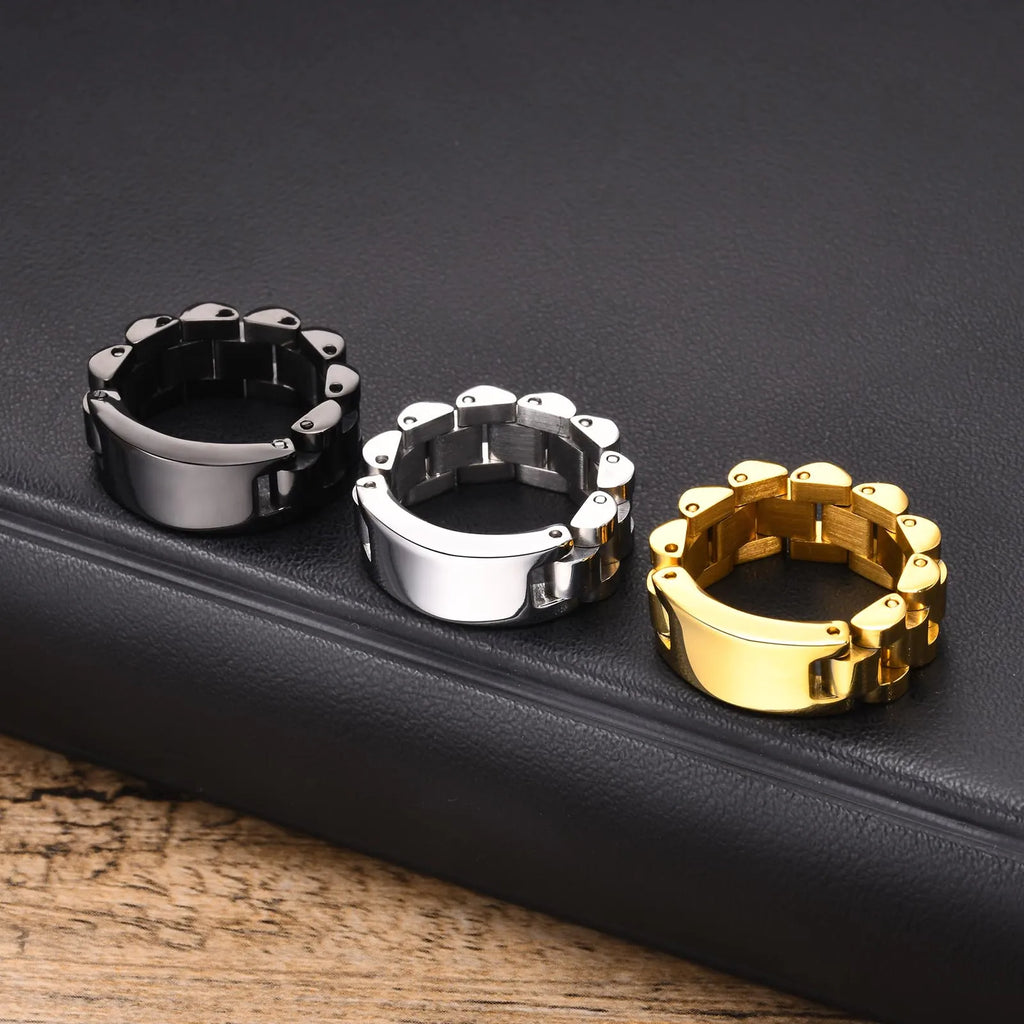 Watch Band Shaped Chain Link Ring 8mm — Stainless Steel