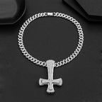 Iced Out Inverted Cross Pendant Necklace 11mm Miami Chain