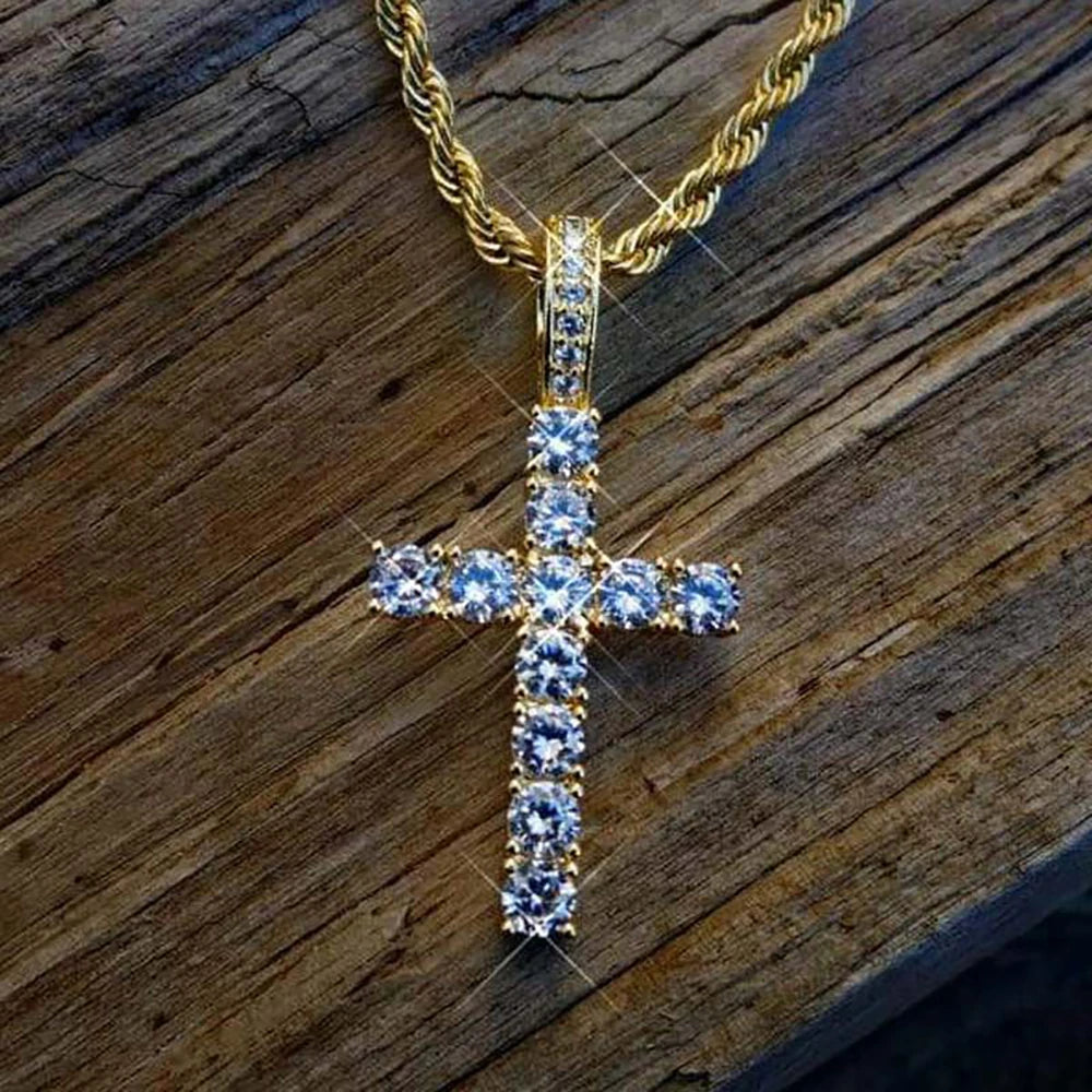 Hip Hop Cross Pendant Necklace For Women Jewelry Female Statement Men Iced Out Tennis Chain Gold Color Jewellery Gift