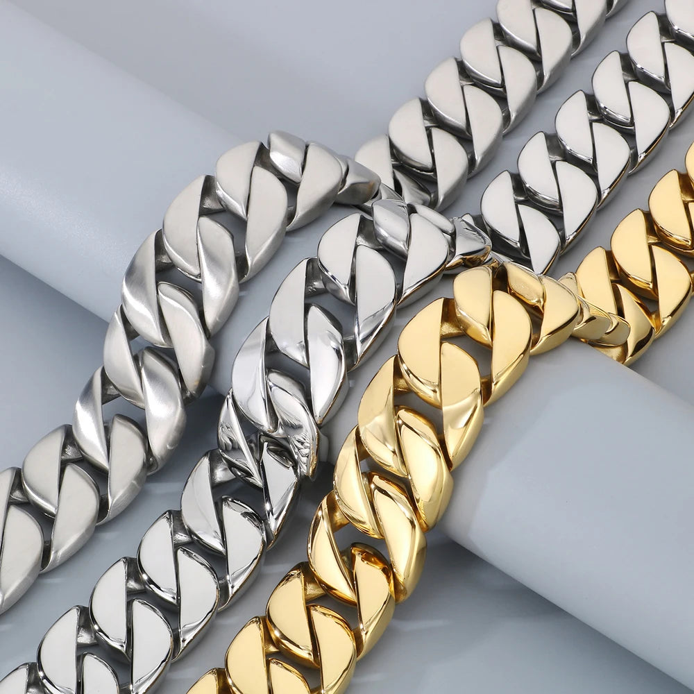 Men's Necklaces Heavy Polished Brushed Stainless Steel 31MM Width Curb Cuban Link Chain HipHop On Neck Chains Bracelet