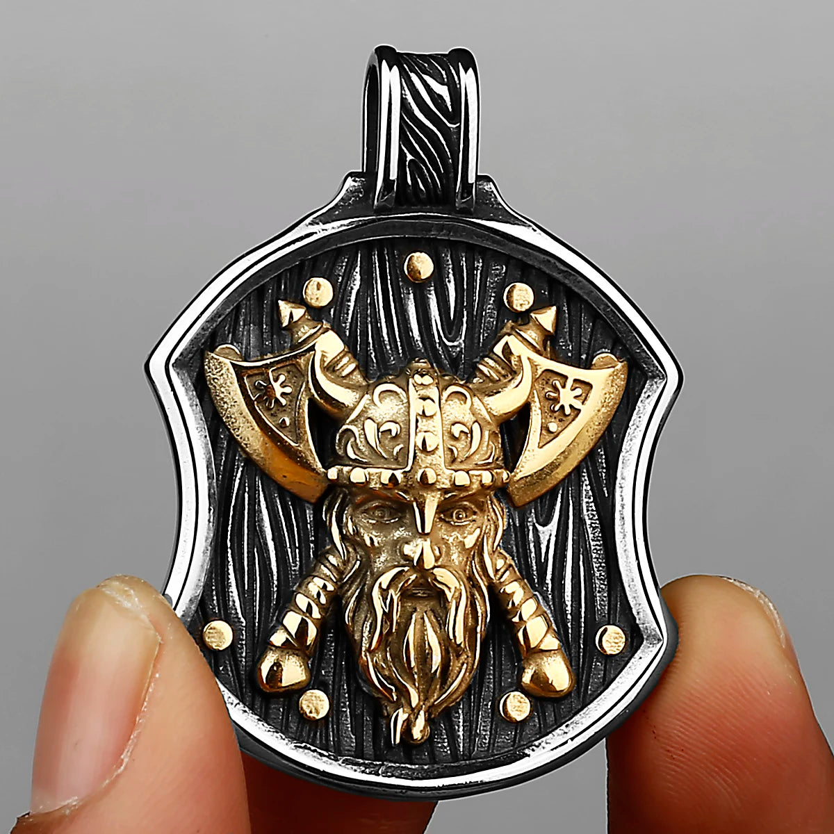 316L Stainless Steel Fashion Viking Odin Warrior Shield Necklace Nordic Amulet Double Axe Necklace Pendant Jewelry Men's Gift